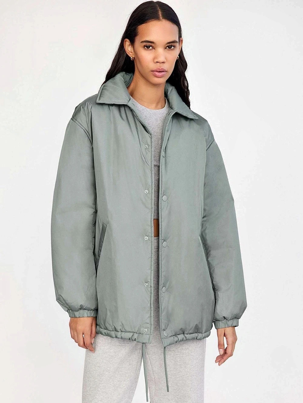 ARITZIA TNA Coaches Jacket | Misty Sage Grey Sz 2 MEDIUM Down Oversize Puffer